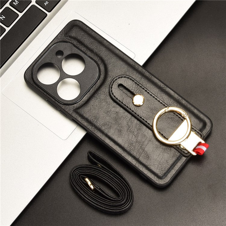 For Infinix Smart 8 Plus / 8 Pro 4G Phone Case Wristband Kickstand Leather+PC+TPU Cover - Black