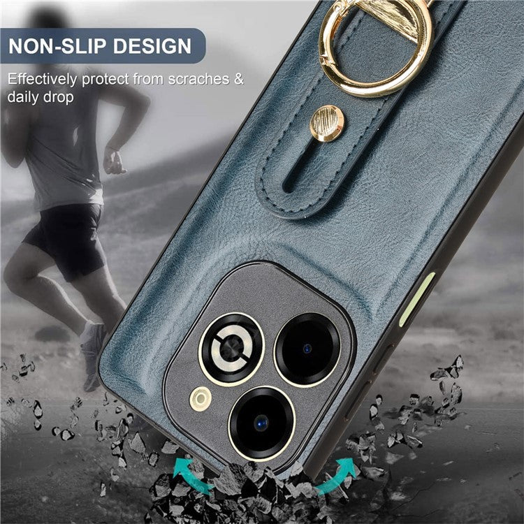 For Infinix Smart 8 Plus / 8 Pro 4G Phone Case Wristband Kickstand Leather+PC+TPU Cover - Blue