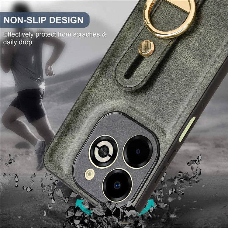 For Infinix Smart 8 Plus / 8 Pro 4G Phone Case Wristband Kickstand Leather+PC+TPU Cover - Green