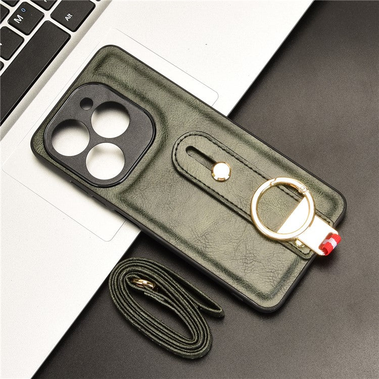 For Infinix Smart 8 Plus / 8 Pro 4G Phone Case Wristband Kickstand Leather+PC+TPU Cover - Green