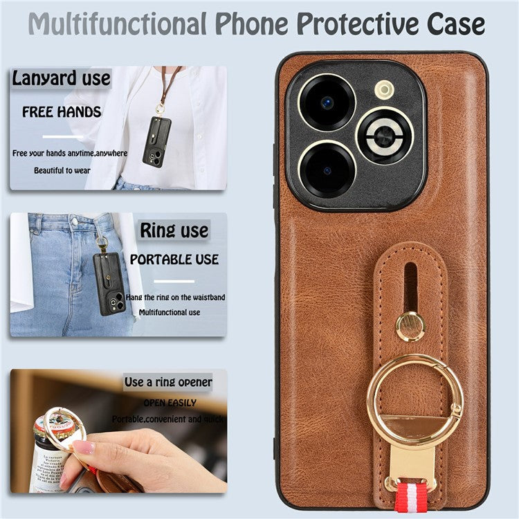 For Infinix Smart 8 Plus / 8 Pro 4G Phone Case Wristband Kickstand Leather+PC+TPU Cover - Brown