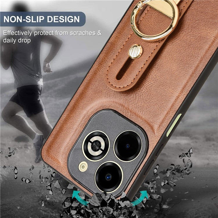For Infinix Smart 8 Plus / 8 Pro 4G Phone Case Wristband Kickstand Leather+PC+TPU Cover - Brown