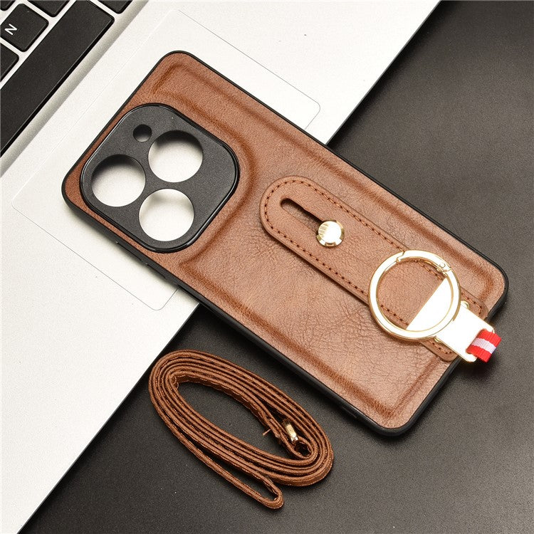 For Infinix Smart 8 Plus / 8 Pro 4G Phone Case Wristband Kickstand Leather+PC+TPU Cover - Brown