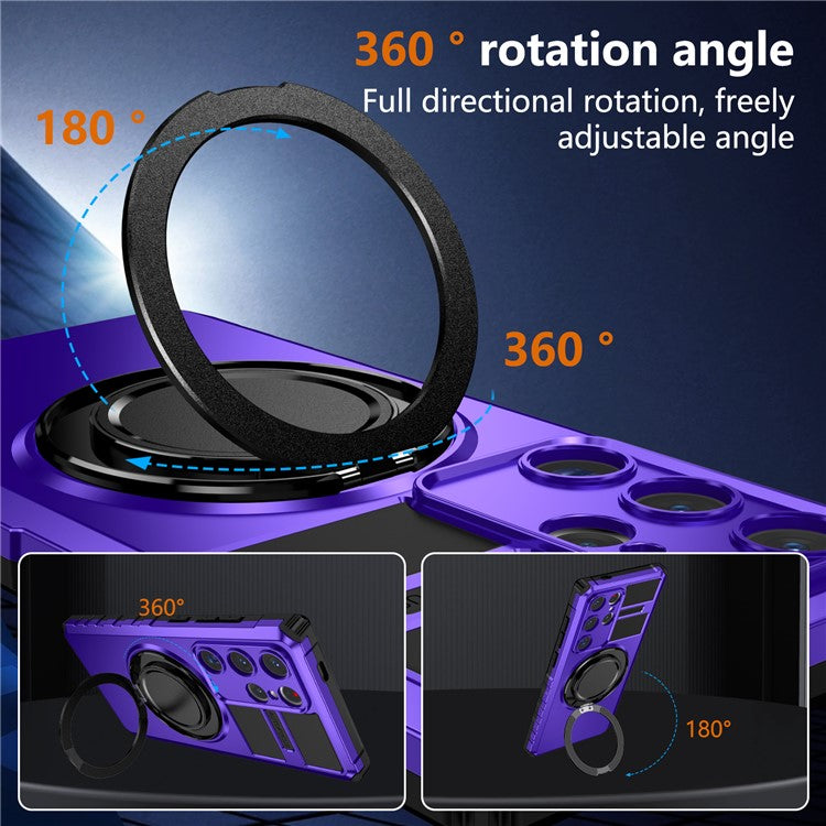 For Samsung Galaxy S24 Ultra Case Compatible with MagSafe Rotary Kickstand Anti-Drop TPU+PC Phone Cover - Purple