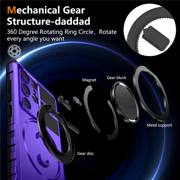 For Samsung Galaxy S24 Ultra Case Compatible with MagSafe Rotary Kickstand Anti-Drop TPU+PC Phone Cover - Purple