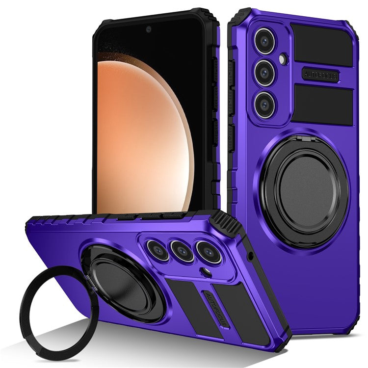 For Samsung Galaxy S23 FE Case Compatible with MagSafe Rotary Kickstand Anti-Drop TPU+PC Phone Cover - Purple