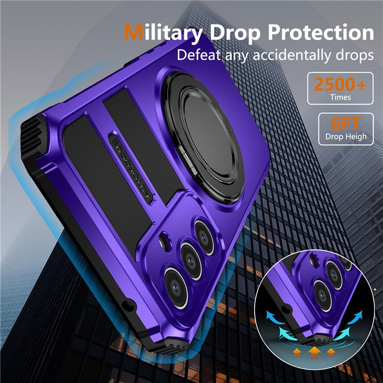 For Samsung Galaxy S23 FE Case Compatible with MagSafe Rotary Kickstand Anti-Drop TPU+PC Phone Cover - Purple