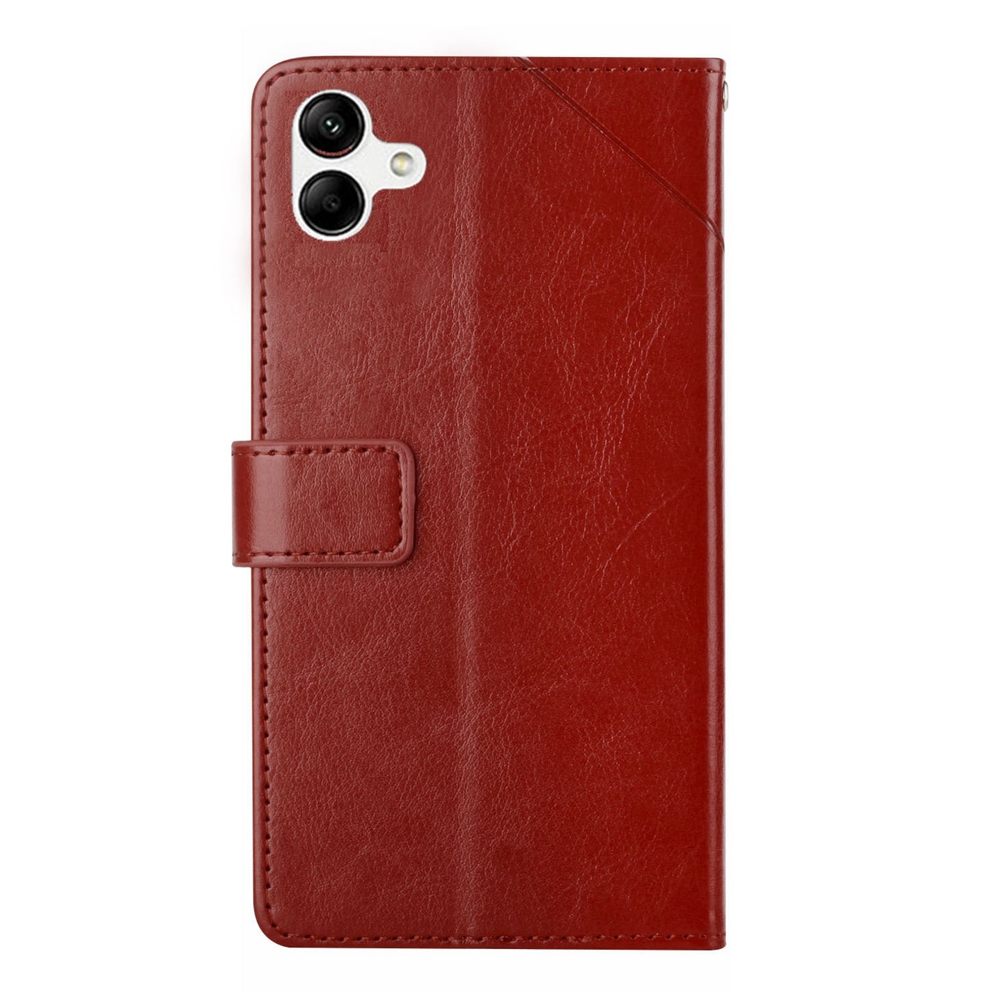 HT01 For Samsung Galaxy A06 Case Leather Phone Cover Y-Shaped Lines Imprint - Brown