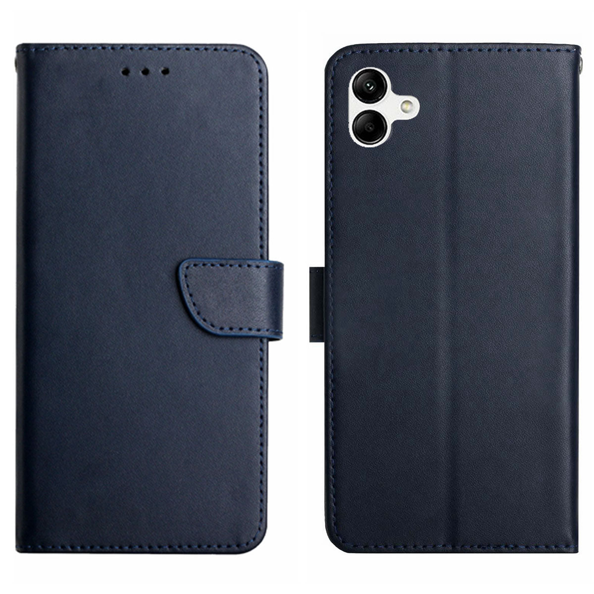 HT02 For Samsung Galaxy A06 Case Nappa Texture Genuine Cow Leather Phone Cover - Blue