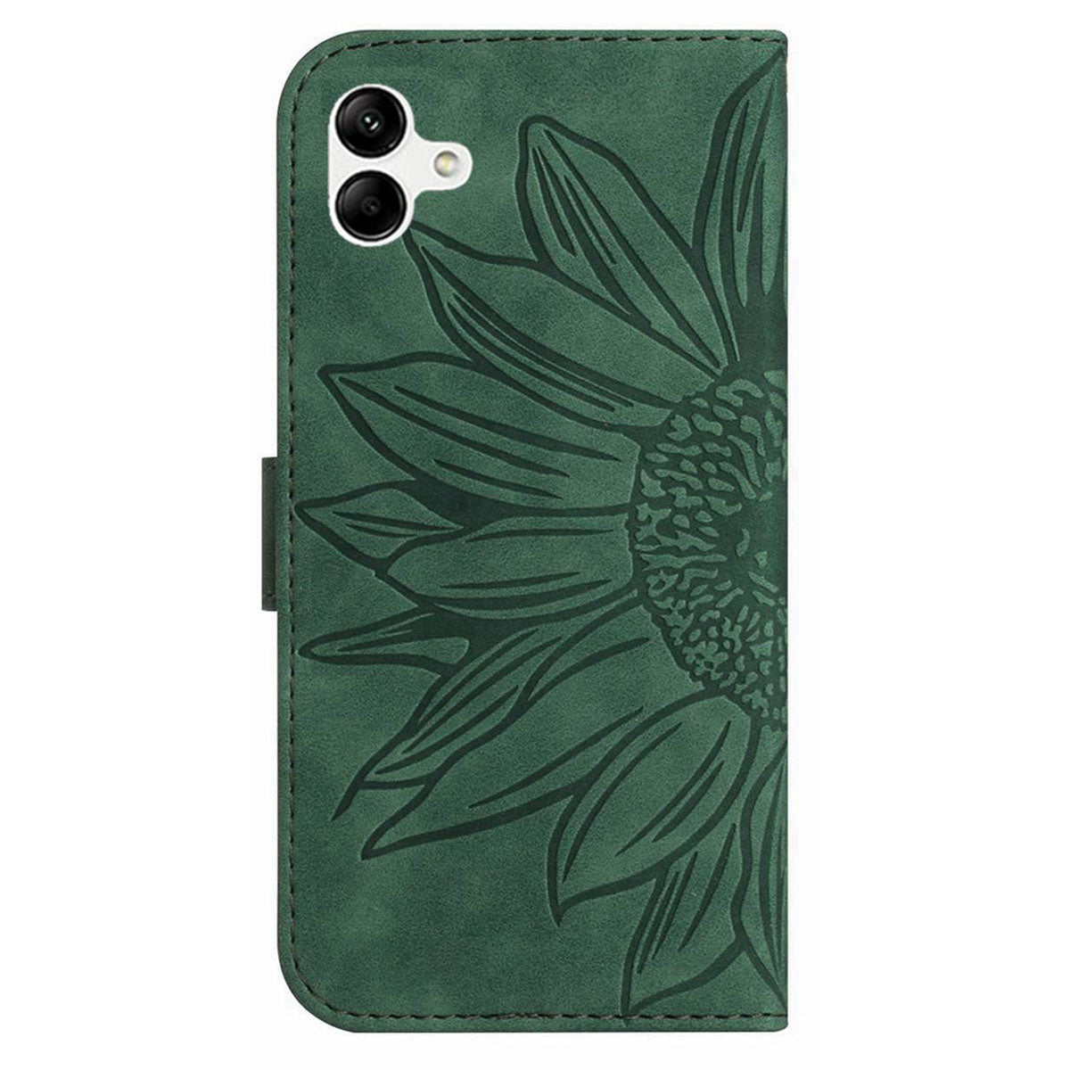 HT04 For Samsung Galaxy A06 Case Sunflower Leather Wallet Phone Cover with Wrist Strap - Dark Green