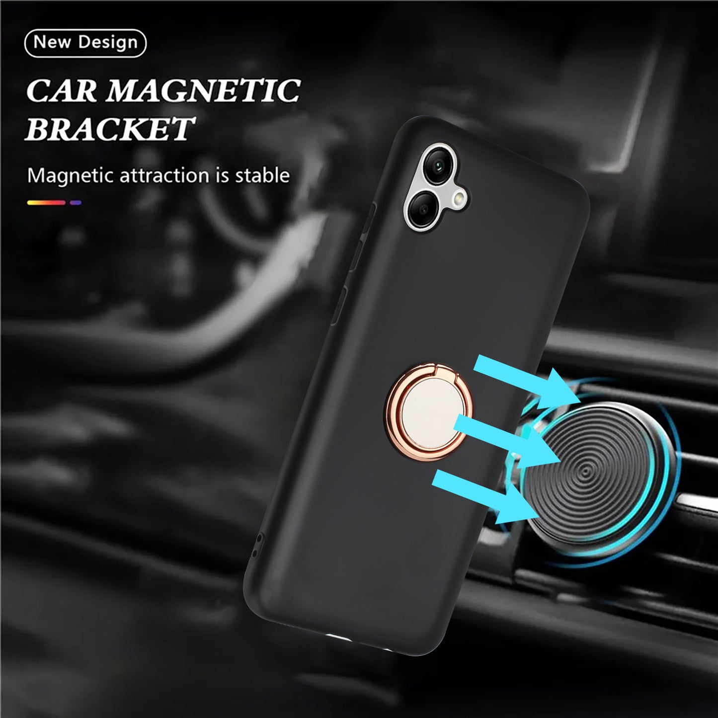 For Samsung Galaxy A06 Case Ring Kickstand Matte Soft TPU Phone Cover - Rose Gold