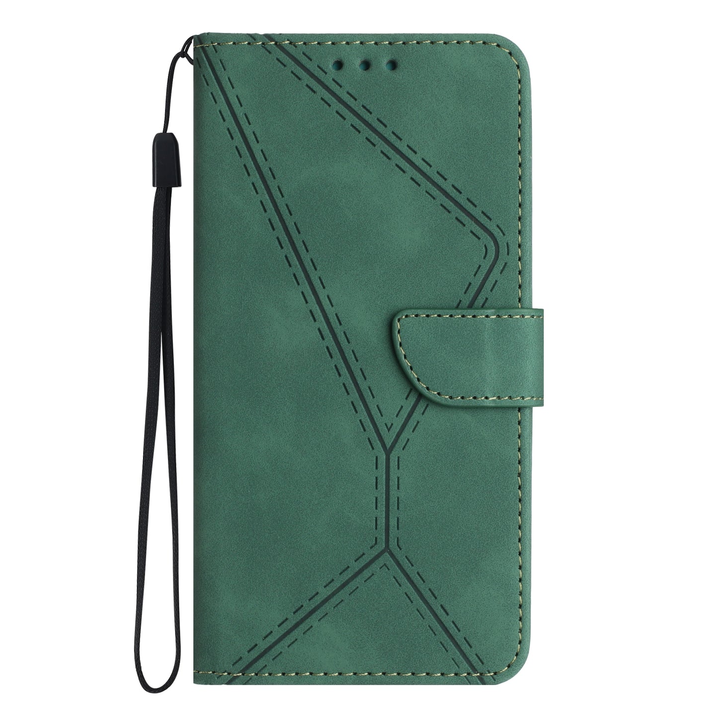 HT05 For Samsung Galaxy A06 Case Skin-Touch Lines PU Leather Phone Cover - Green