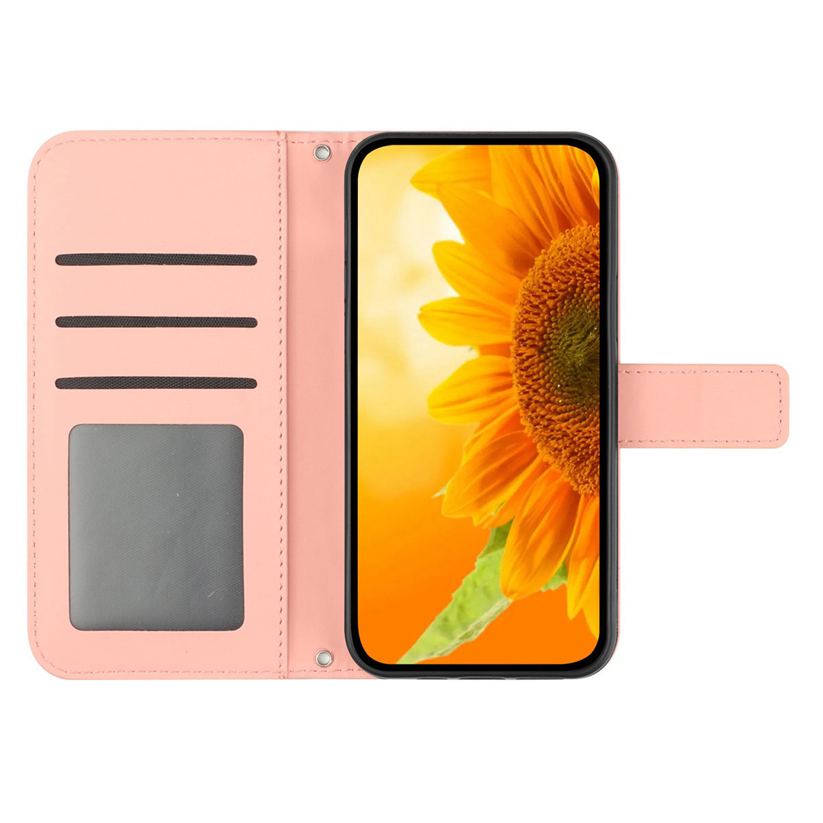 HT04 For Samsung Galaxy A06 Case PU Leather Sunflower Imprint Phone Cover with Long Strap - Pink