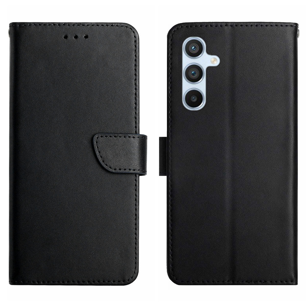 HT02 For Samsung Galaxy A16 5G / A16 4G Case Genuine Cow Leather Phone Cover Nappa Texture - Black
