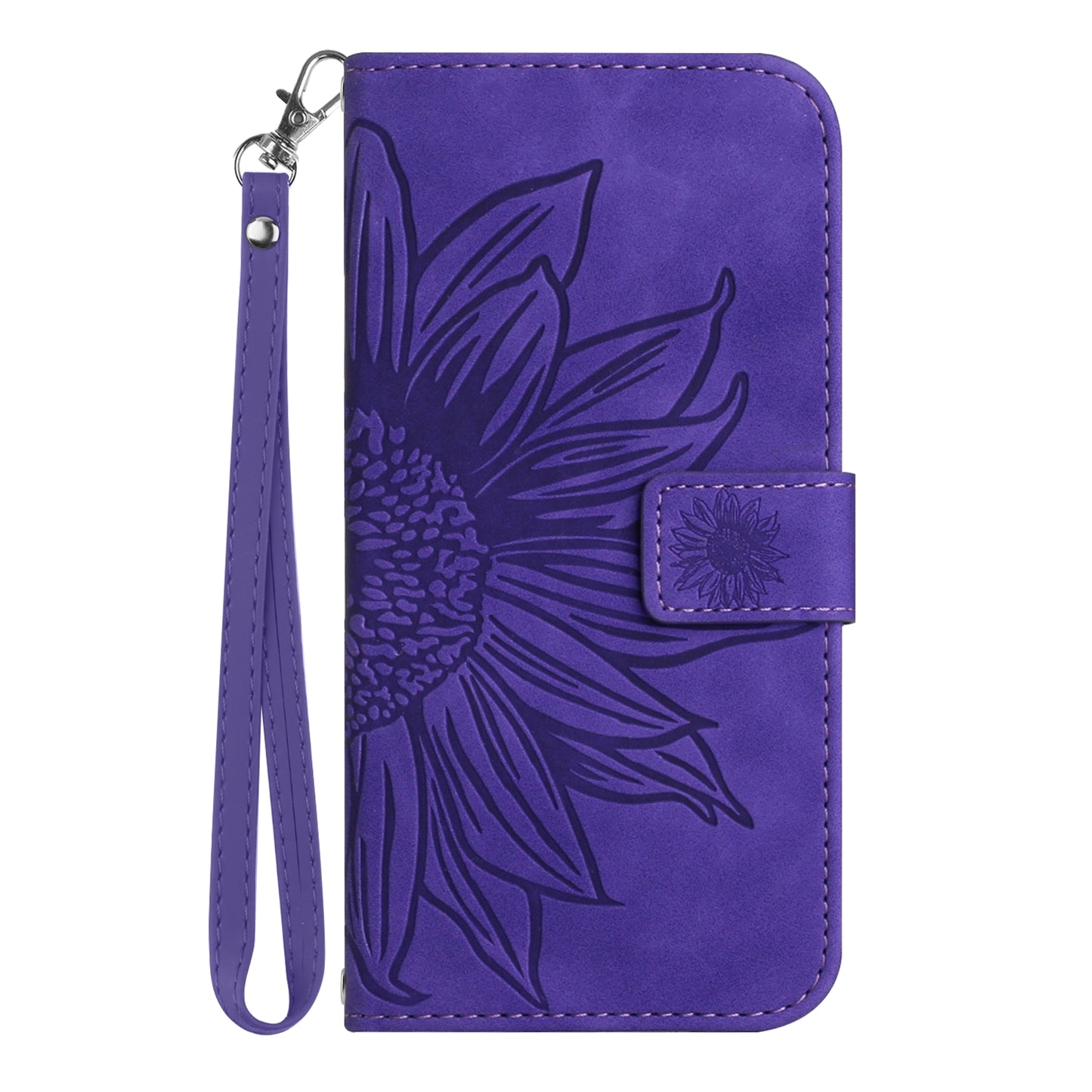 HT04 For Samsung Galaxy A16 5G / A16 4G Wallet Case Sunflower Leather Phone Cover with Wrist Strap - Dark Purple
