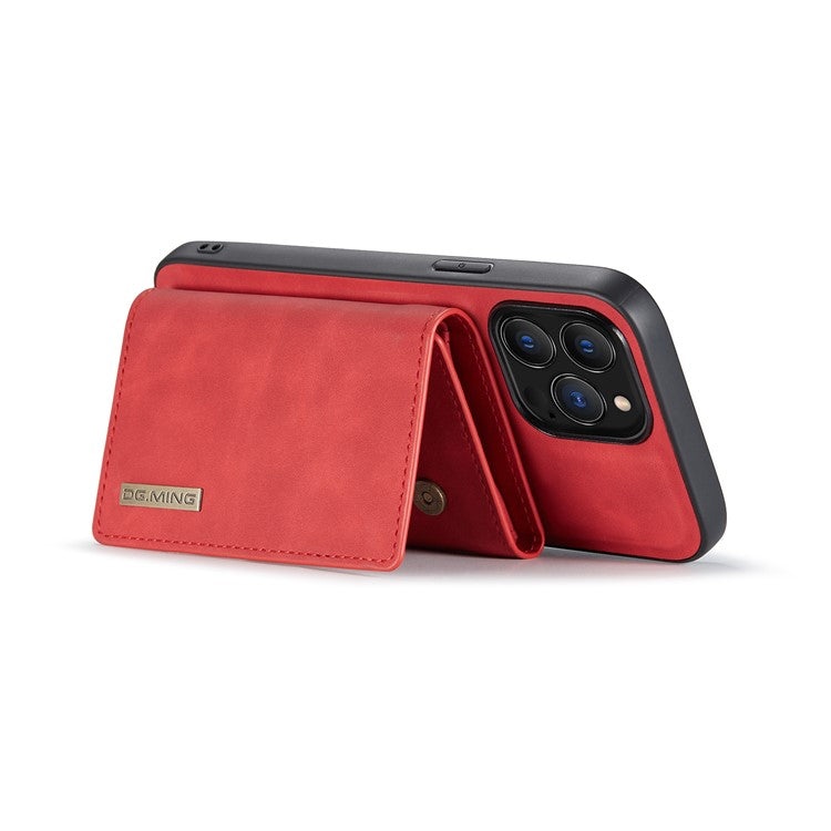 DG.MING M1 Series for iPhone 16 Pro Case Kickstand PU Phone Cover with Detachable Wallet - Red