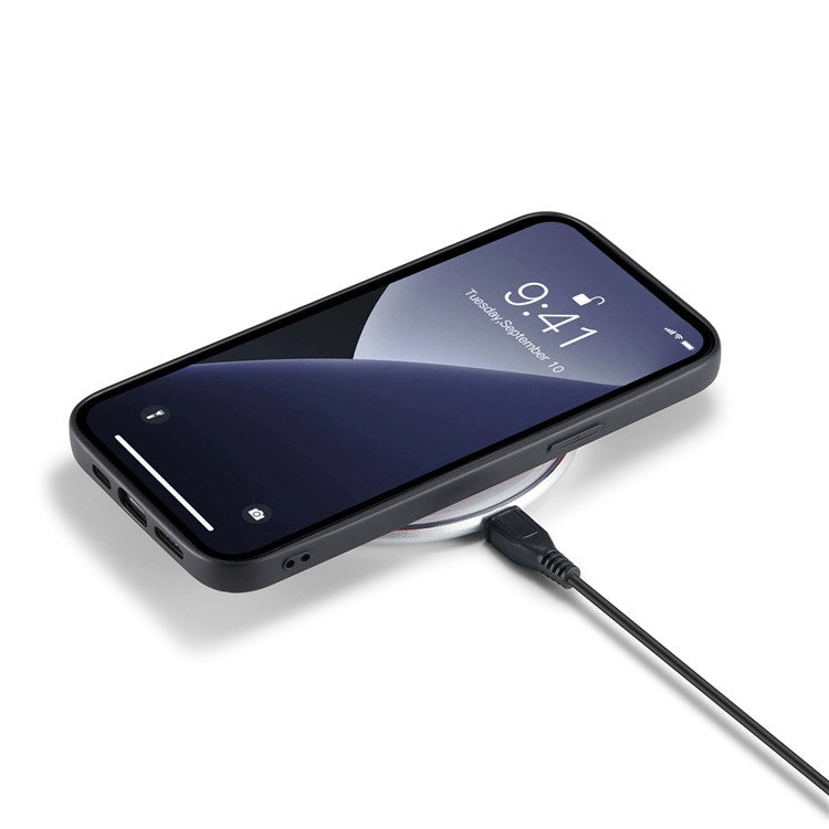 DG.MING For iPhone 16 Pro Case PU Leather Covered PC+TPU Hybrid Phone Shell - Red