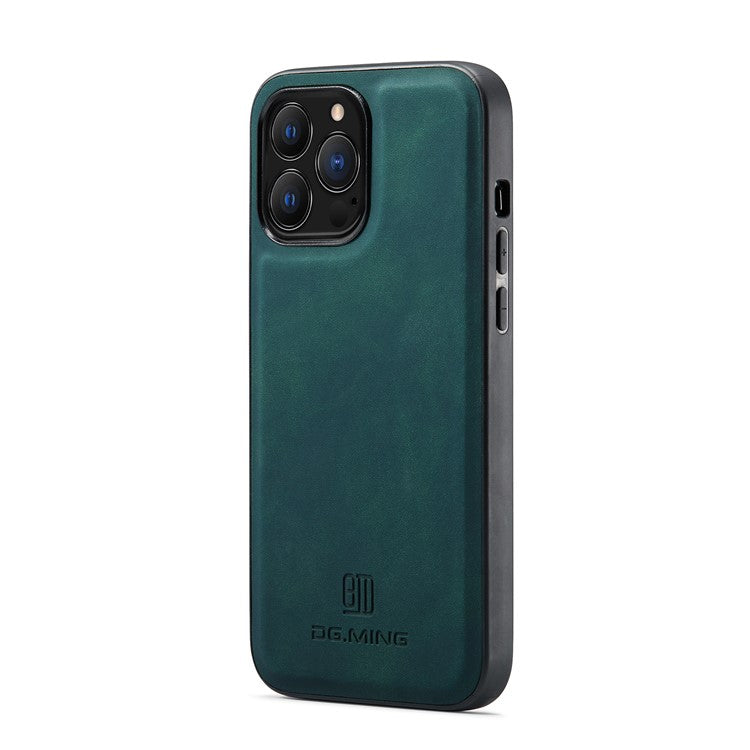 DG.MING For iPhone 16 Pro Case PU Leather Covered PC+TPU Hybrid Phone Shell - Green