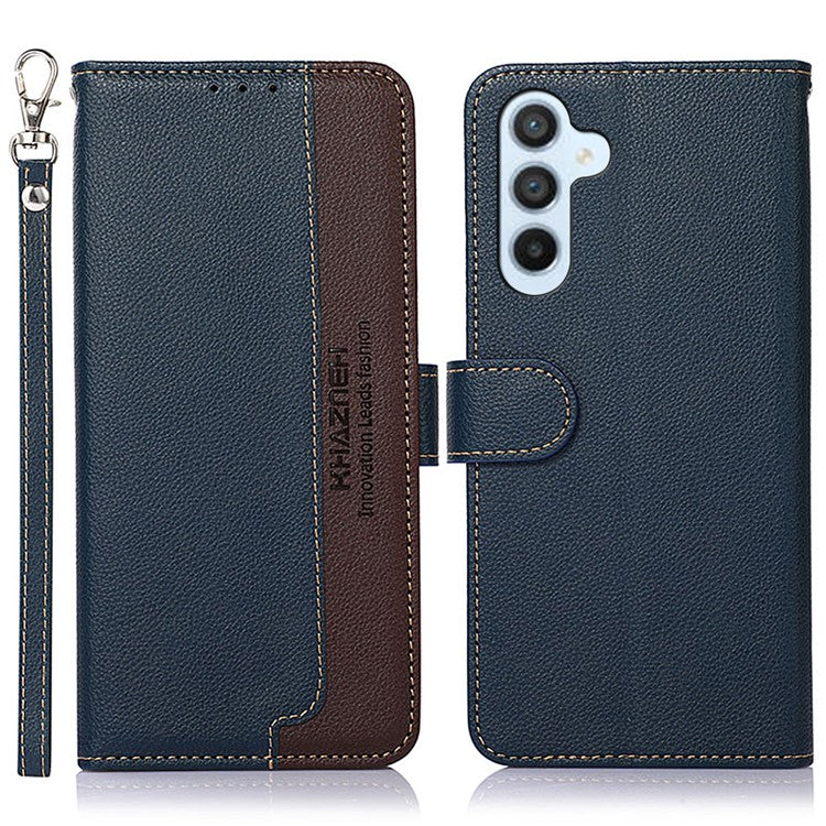 KHAZNEH For Samsung Galaxy M35 5G Case RFID Blocking Wallet PU Leather Phone Cover - Blue