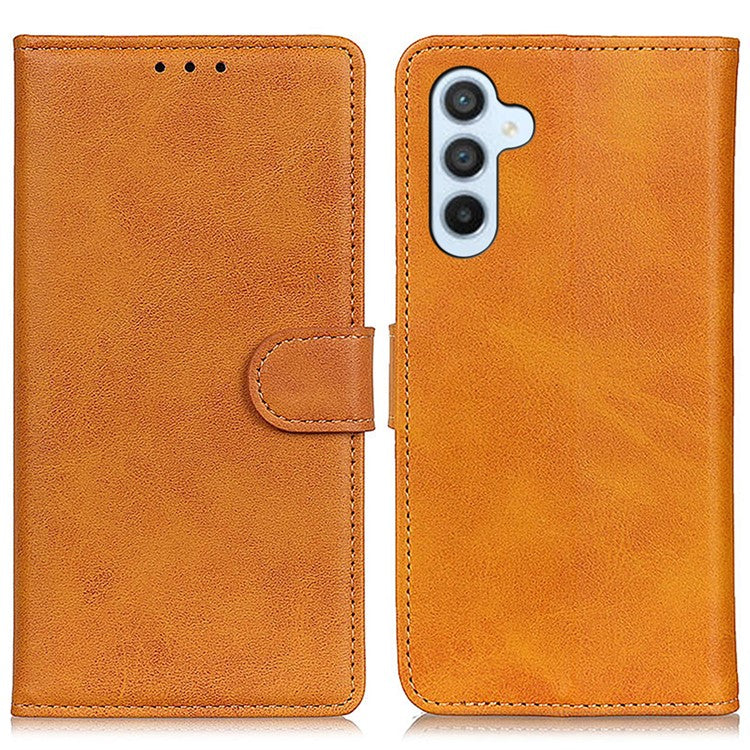 For Samsung Galaxy M35 5G Stand Wallet Case Cowhide Texture Leather Phone Cover - Brown