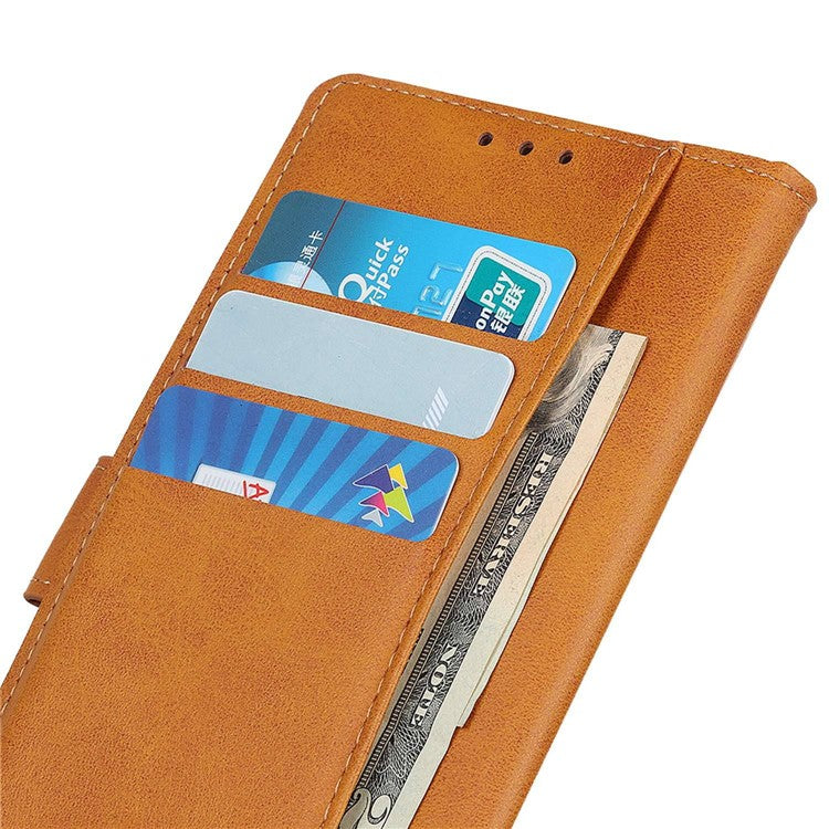 For Samsung Galaxy M35 5G Stand Wallet Case Cowhide Texture Leather Phone Cover - Brown