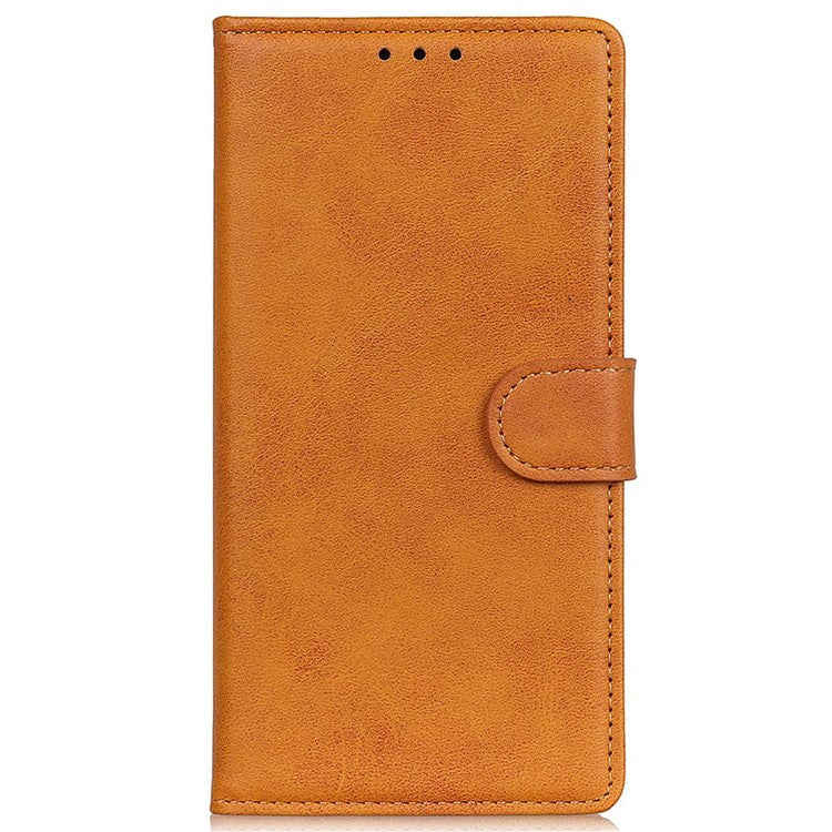For Samsung Galaxy M35 5G Stand Wallet Case Cowhide Texture Leather Phone Cover - Brown