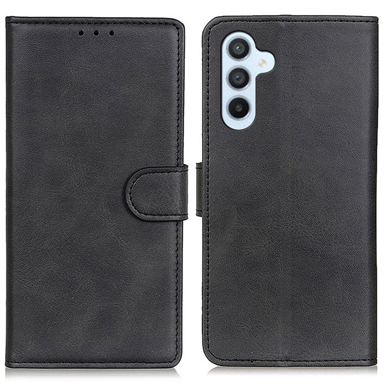 For Samsung Galaxy M35 5G Stand Wallet Case Cowhide Texture Leather Phone Cover - Black