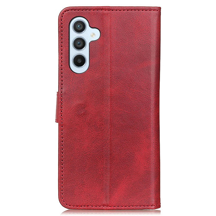 For Samsung Galaxy M35 5G Stand Wallet Case Cowhide Texture Leather Phone Cover - Red