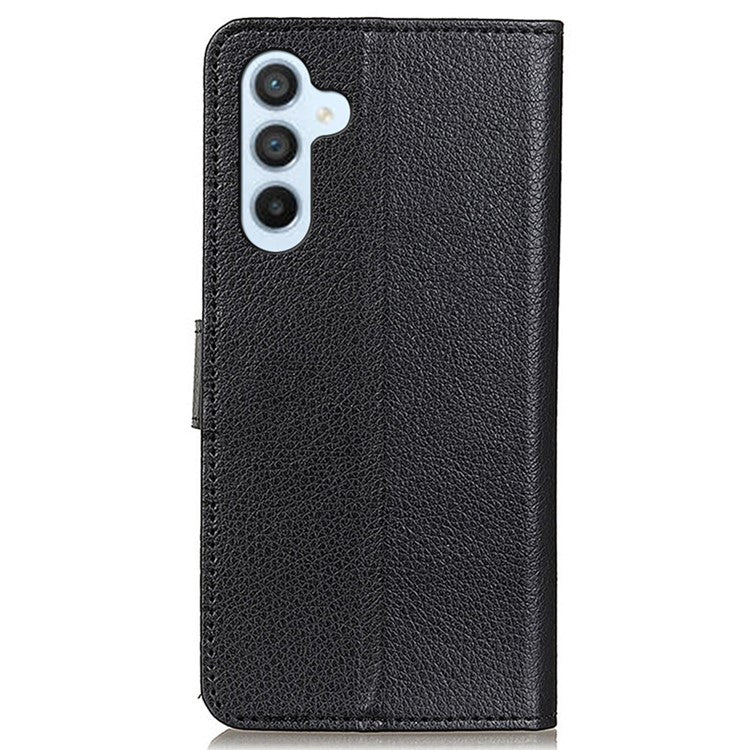 For Samsung Galaxy M35 5G Wallet Case PU Leather Phone Cover Litchi Texture - Black