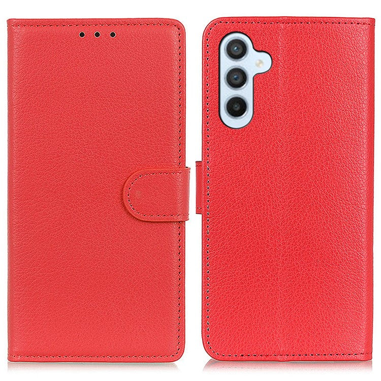 For Samsung Galaxy M35 5G Wallet Case PU Leather Phone Cover Litchi Texture - Red
