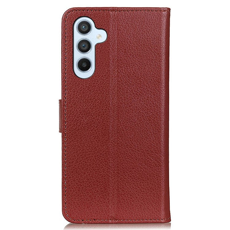 For Samsung Galaxy M35 5G Wallet Case PU Leather Phone Cover Litchi Texture - Brown