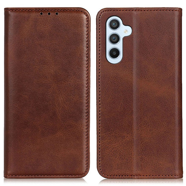 For Samsung Galaxy M35 5G Case Split Leather Flip Wallet Phone Cover - Coffee