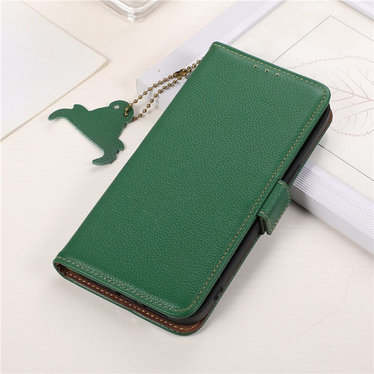 For Samsung Galaxy M35 5G Case RFID Blocking Textured Genuine Cow Leather Phone Cover - Green