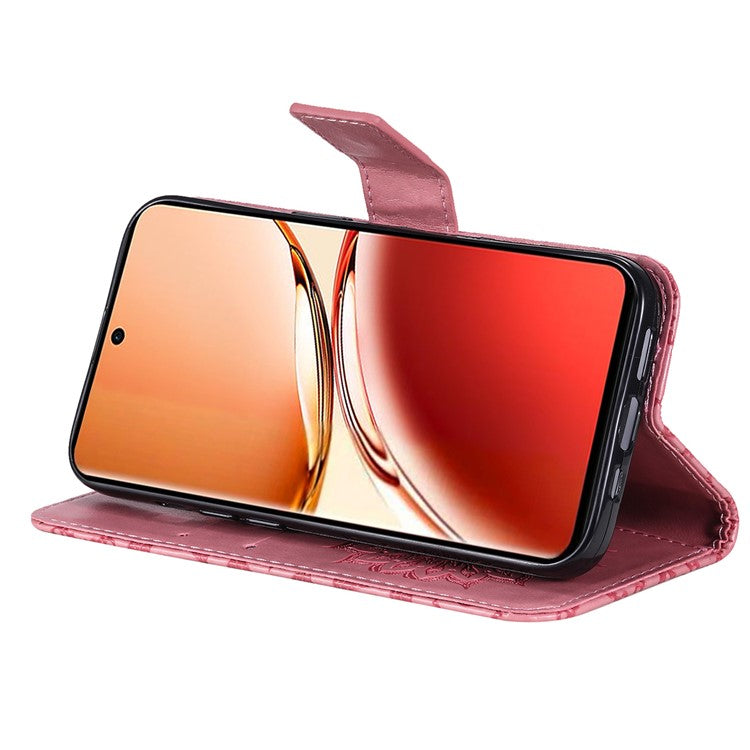 KT Imprinting Flower Series-1 For Oppo Reno12 F 4G Wallet Case Sunflower Stand Leather Phone Cover - Pink