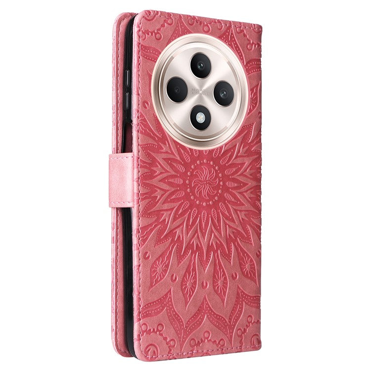 KT Imprinting Flower Series-1 For Oppo Reno12 F 4G Wallet Case Sunflower Stand Leather Phone Cover - Pink