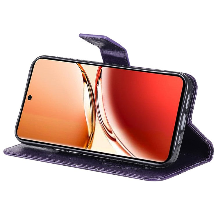 KT Imprinting Flower Series-1 For Oppo Reno12 F 4G Wallet Case Sunflower Stand Leather Phone Cover - Purple