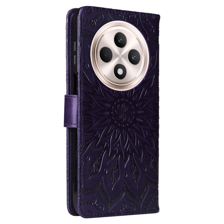 KT Imprinting Flower Series-1 For Oppo Reno12 F 4G Wallet Case Sunflower Stand Leather Phone Cover - Purple