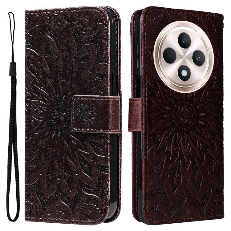 KT Imprinting Flower Series-1 For Oppo Reno12 F 4G Wallet Case Sunflower Stand Leather Phone Cover - Brown