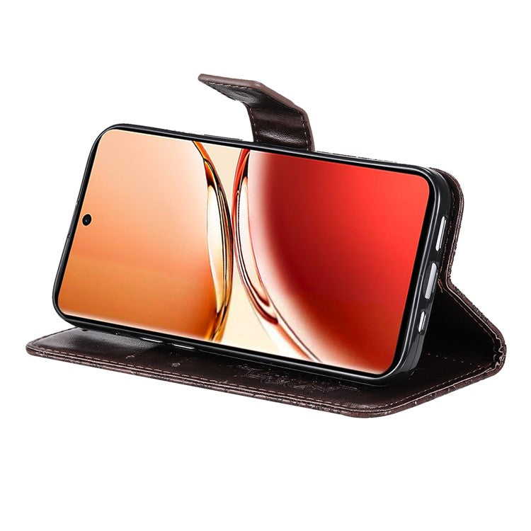 KT Imprinting Flower Series-1 For Oppo Reno12 F 4G Wallet Case Sunflower Stand Leather Phone Cover - Brown