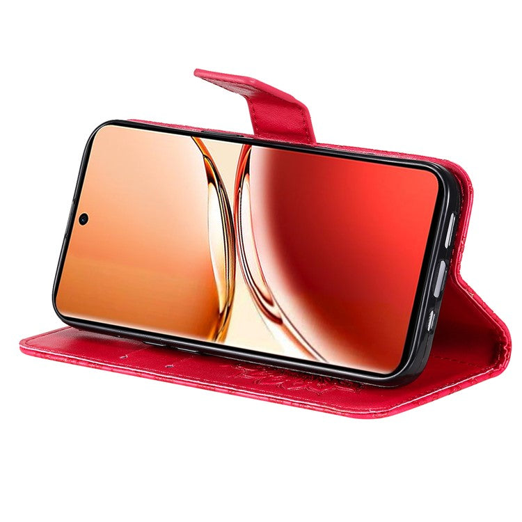 KT Imprinting Flower Series-1 For Oppo Reno12 F 4G Wallet Case Sunflower Stand Leather Phone Cover - Red