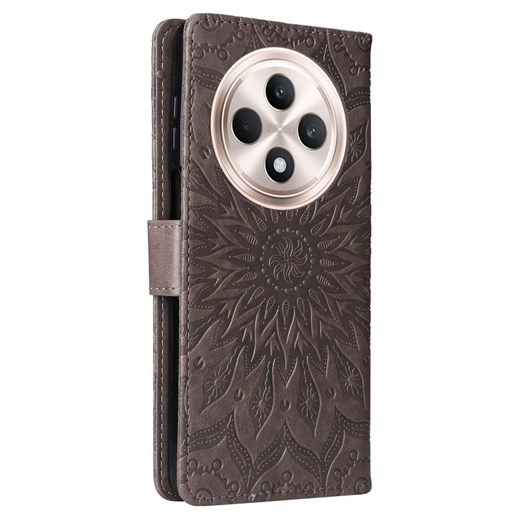 KT Imprinting Flower Series-1 For Oppo Reno12 F 4G Wallet Case Sunflower Stand Leather Phone Cover - Grey