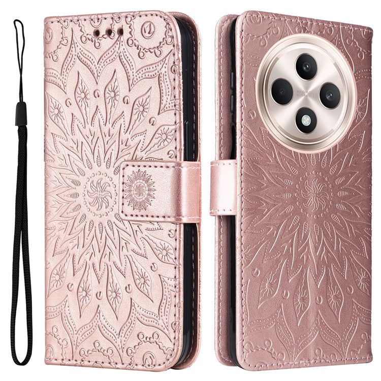KT Imprinting Flower Series-1 For Oppo Reno12 F 4G Wallet Case Sunflower Stand Leather Phone Cover - Rose Gold
