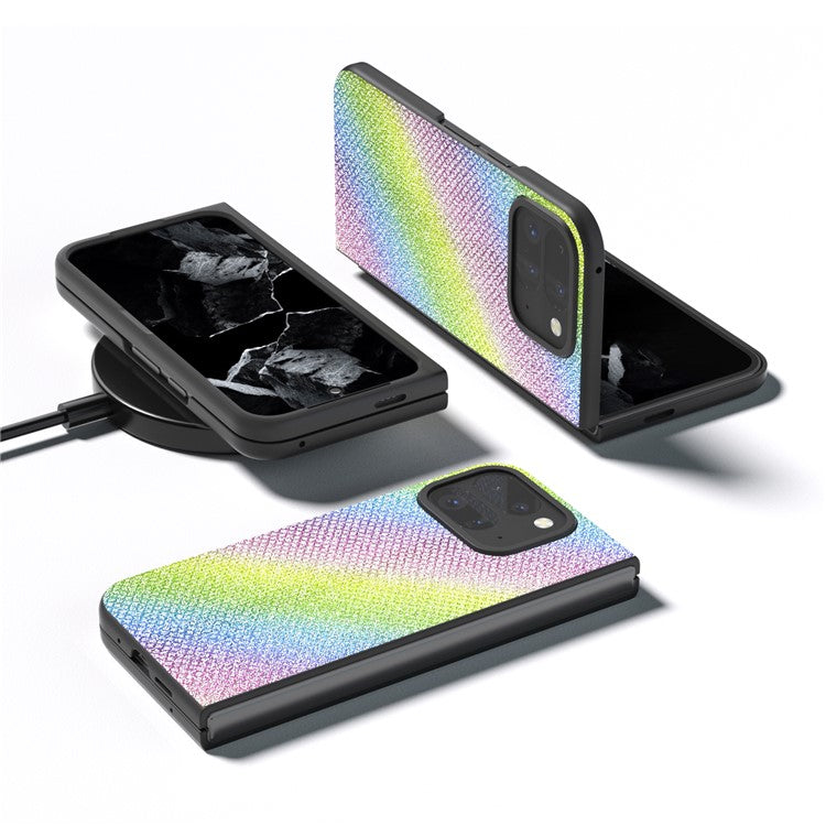 For Google Pixel 9 Pro Fold 5G Case PU+PC Phone Cover Rhinestone Texture - Multi-color