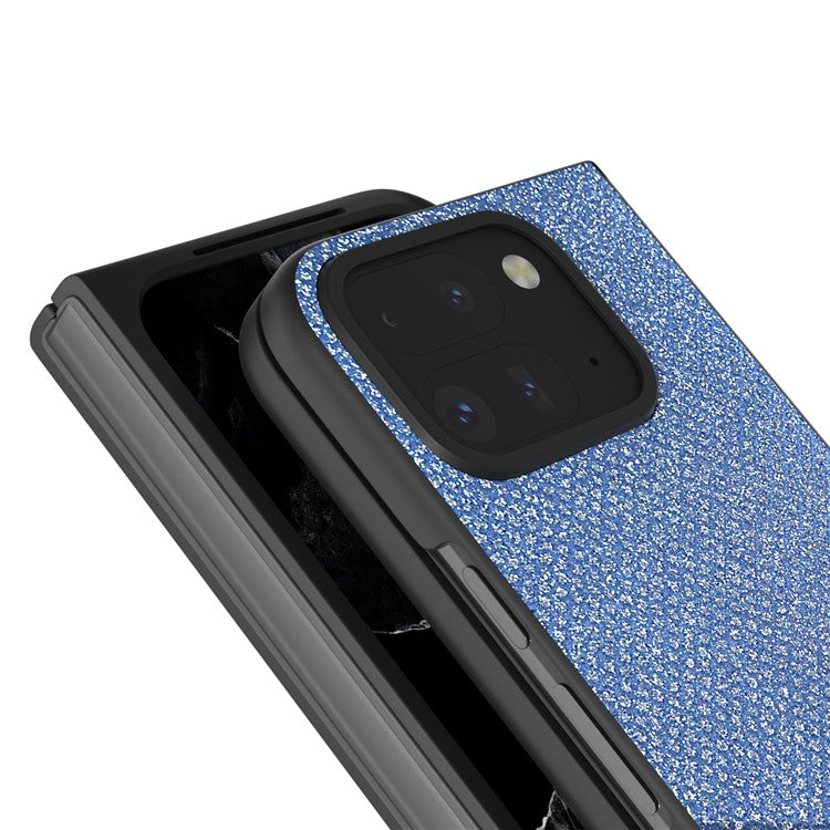 For Google Pixel 9 Pro Fold 5G Case PU+PC Phone Cover Rhinestone Texture - Blue