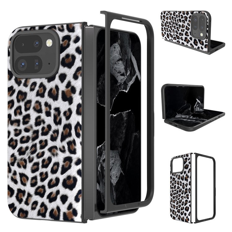 For Google Pixel 9 Pro Fold 5G Case Leopard Pattern PU+PC Phone Cover - Silver