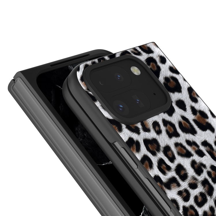 For Google Pixel 9 Pro Fold 5G Case Leopard Pattern PU+PC Phone Cover - Silver