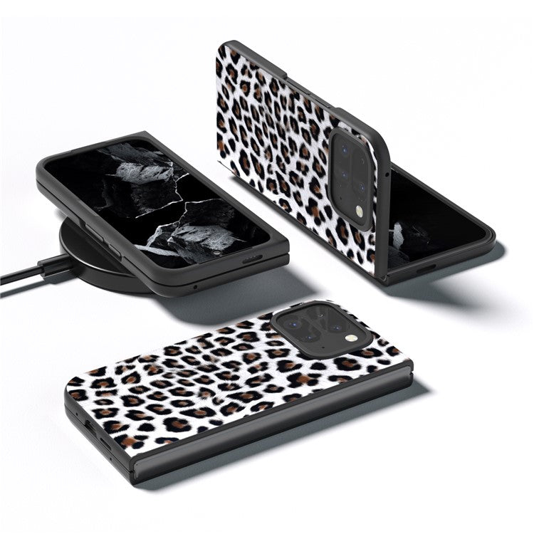 For Google Pixel 9 Pro Fold 5G Case Leopard Pattern PU+PC Phone Cover - Silver