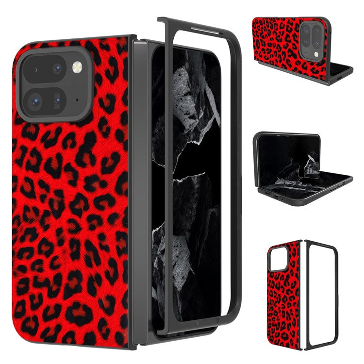For Google Pixel 9 Pro Fold 5G Case Leopard Pattern PU+PC Phone Cover - Red