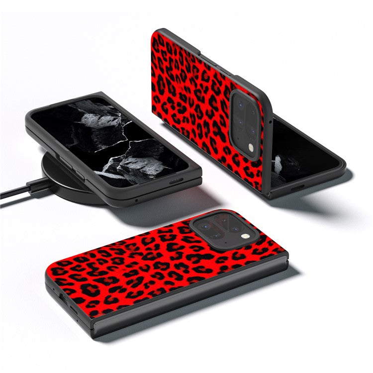 For Google Pixel 9 Pro Fold 5G Case Leopard Pattern PU+PC Phone Cover - Red