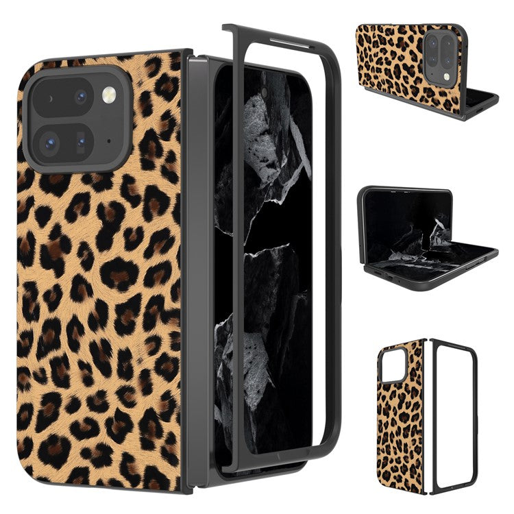 For Google Pixel 9 Pro Fold 5G Case Leopard Pattern PU+PC Phone Cover - Champagne Gold